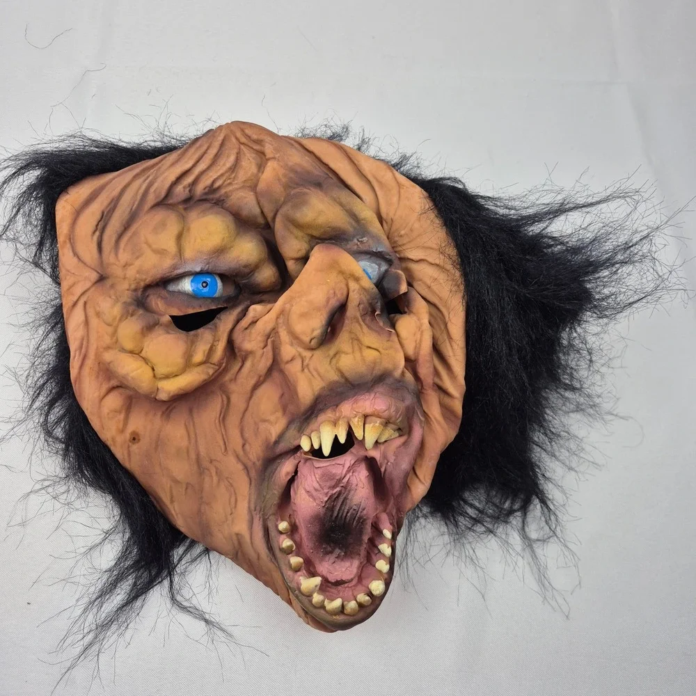 Vtg Halloween Mask Pig Ghoul Monster Latex Hair Blue Eyes Sri Lanka 80s‎ 90s